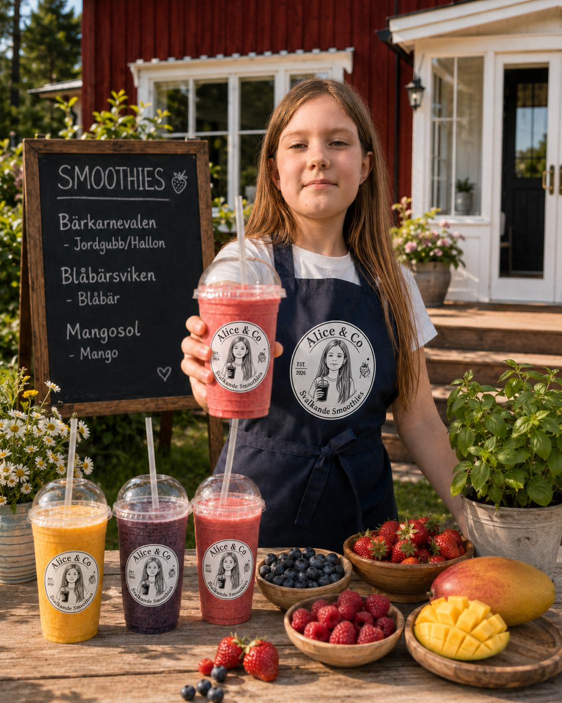 Alice med sina svalkande smoothies vid smoothieståndet i Ockelsjö
